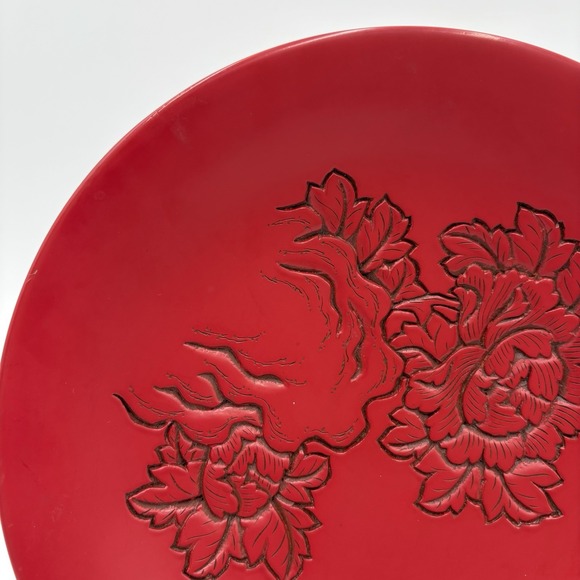 Murakami Kibori Tsuishu Lacquered Wood Plate With Hand Crafted‎ Floral Pattern - Picture 11 of 11
